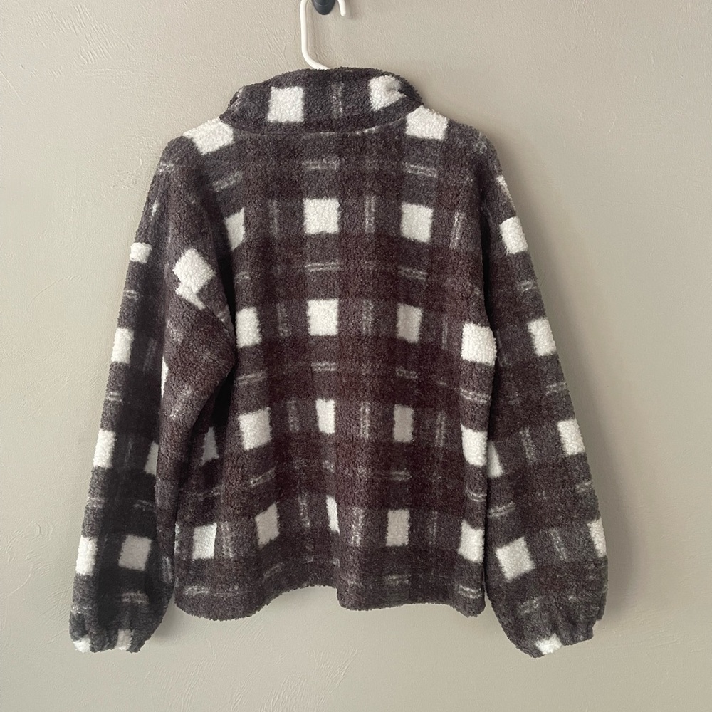 LOFT Gray and White Fleece Sherpa pullover Large NWT - Picture 6 of 9